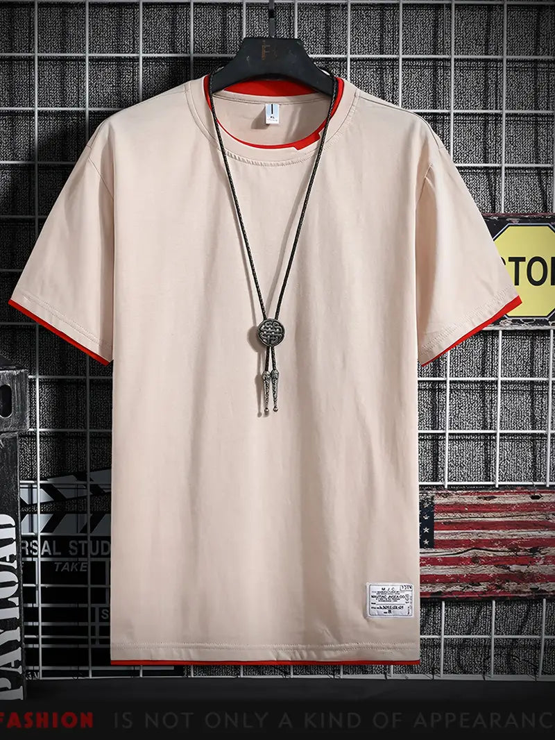 Camiseta masculina 100% algodão combinando com cores, camiseta casual com gola redonda