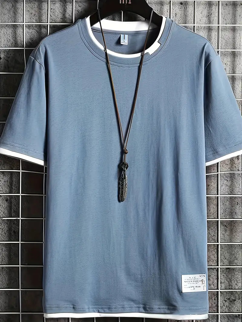 Camiseta masculina 100% algodão combinando com cores, camiseta casual com gola redonda