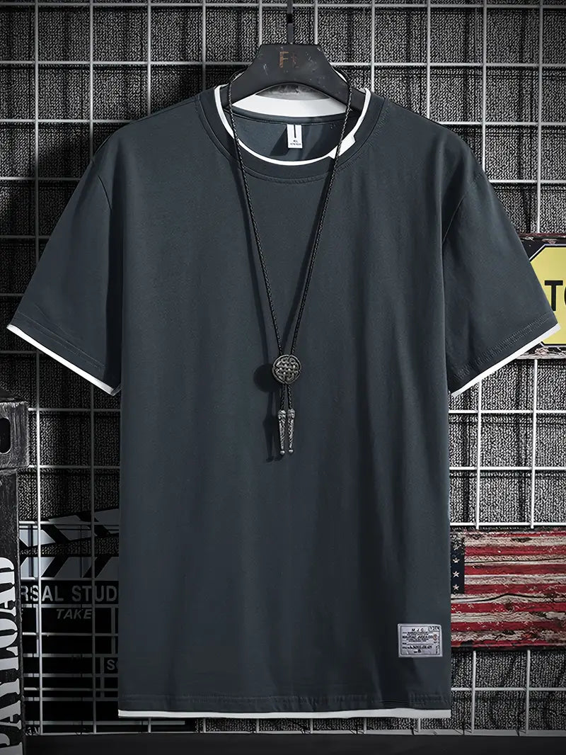 Camiseta masculina 100% algodão combinando com cores, camiseta casual com gola redonda