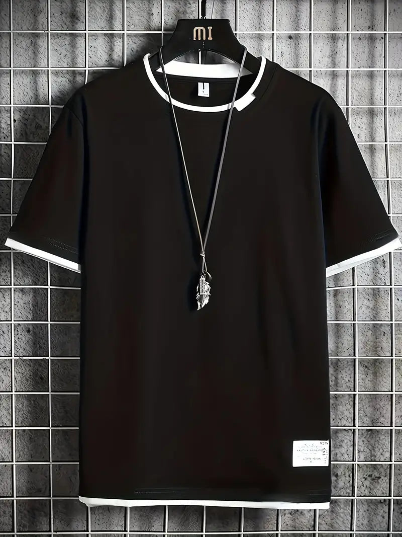 Camiseta masculina 100% algodão combinando com cores, camiseta casual com gola redonda