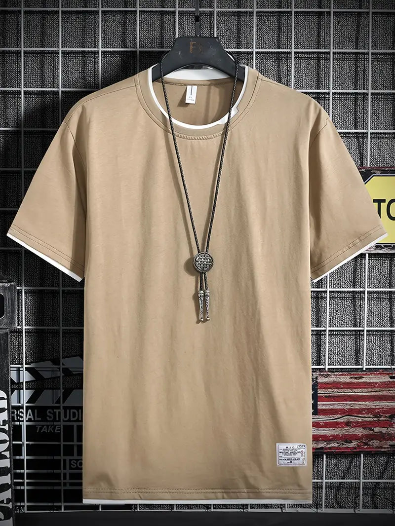 Camiseta masculina 100% algodão combinando com cores, camiseta casual com gola redonda