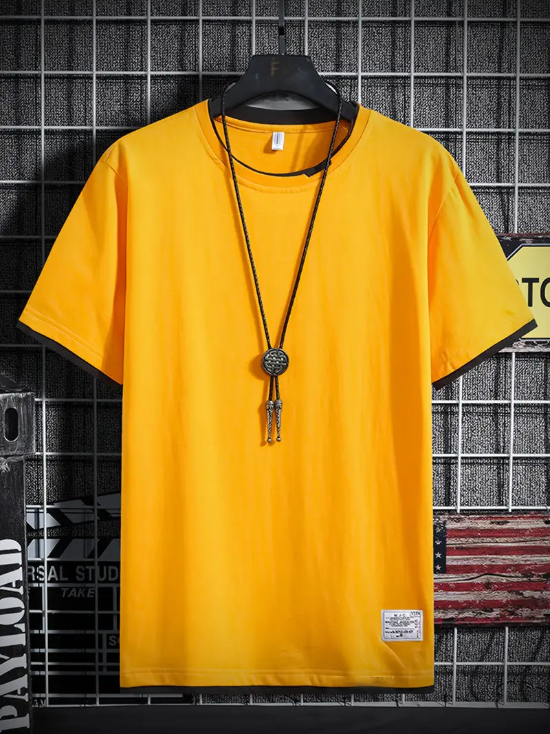 Camiseta masculina 100% algodão combinando com cores, camiseta casual com gola redonda