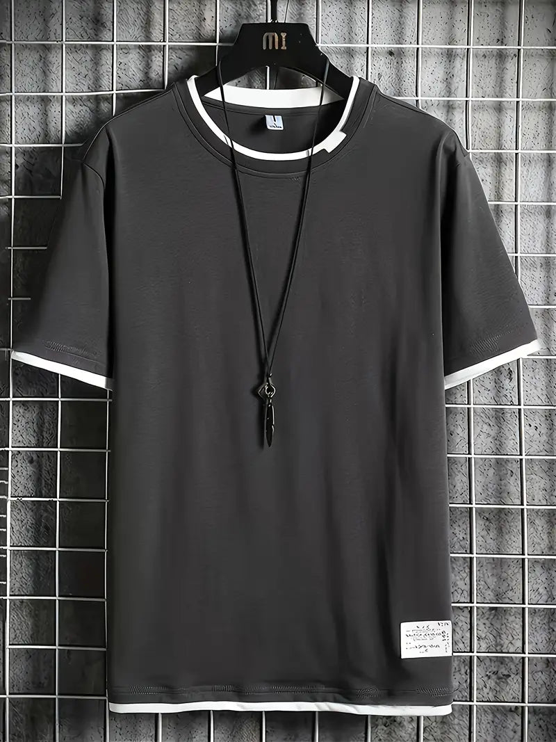 Camiseta masculina 100% algodão combinando com cores, camiseta casual com gola redonda