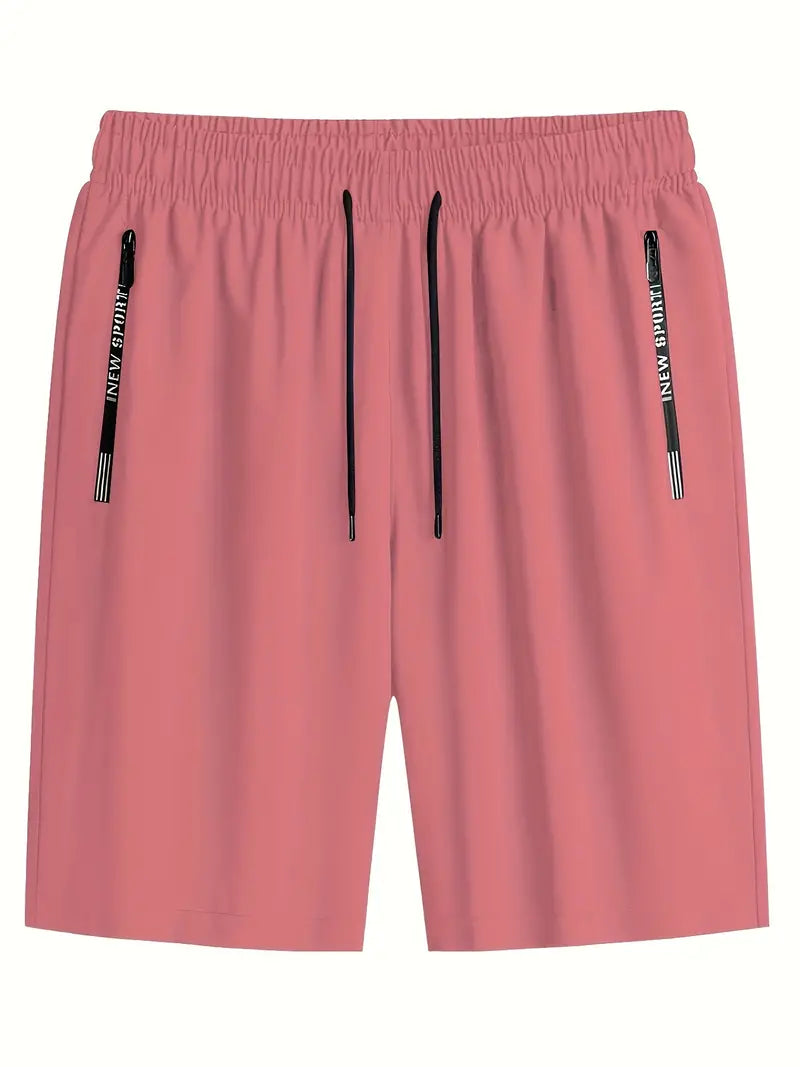 Bermudas confortáveis com bolsos com zíper, shorts casuais de cor sólida para passeio e actividdades esportivas