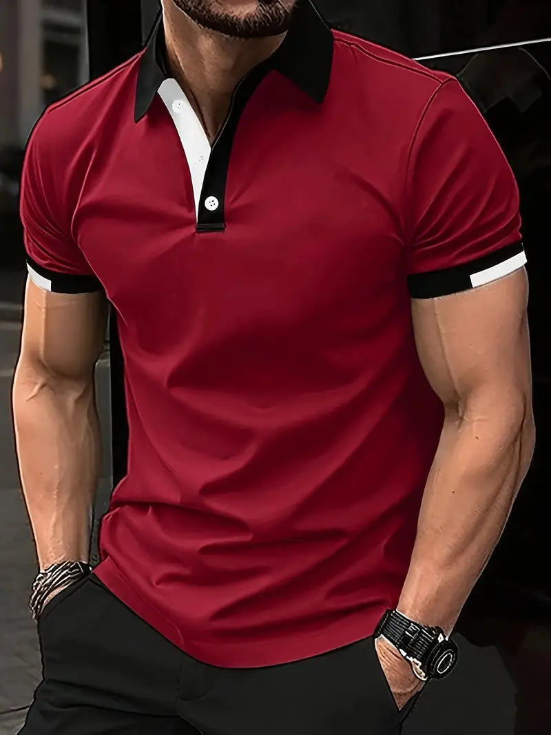 Camisa de manga curta masculina de bloco de cores, para lazer e esportes