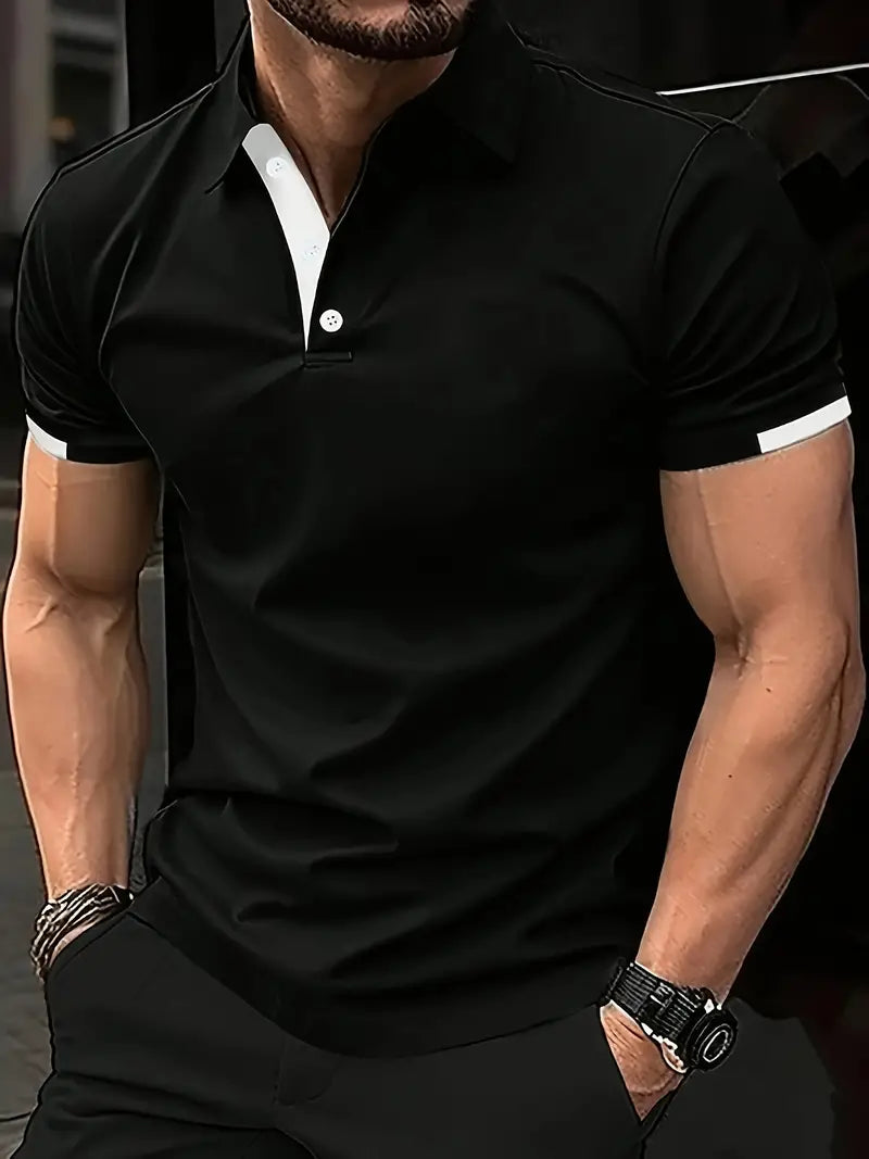 Camisa de manga curta masculina de bloco de cores, para lazer e esportes