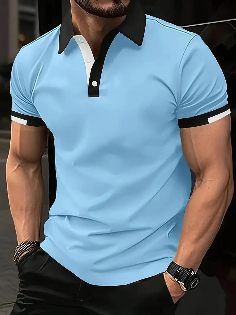 Camisa de manga curta masculina de bloco de cores, para lazer e esportes