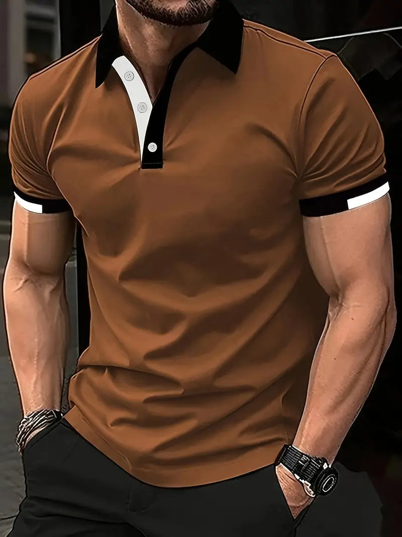 Camisa de manga curta masculina de bloco de cores, para lazer e esportes