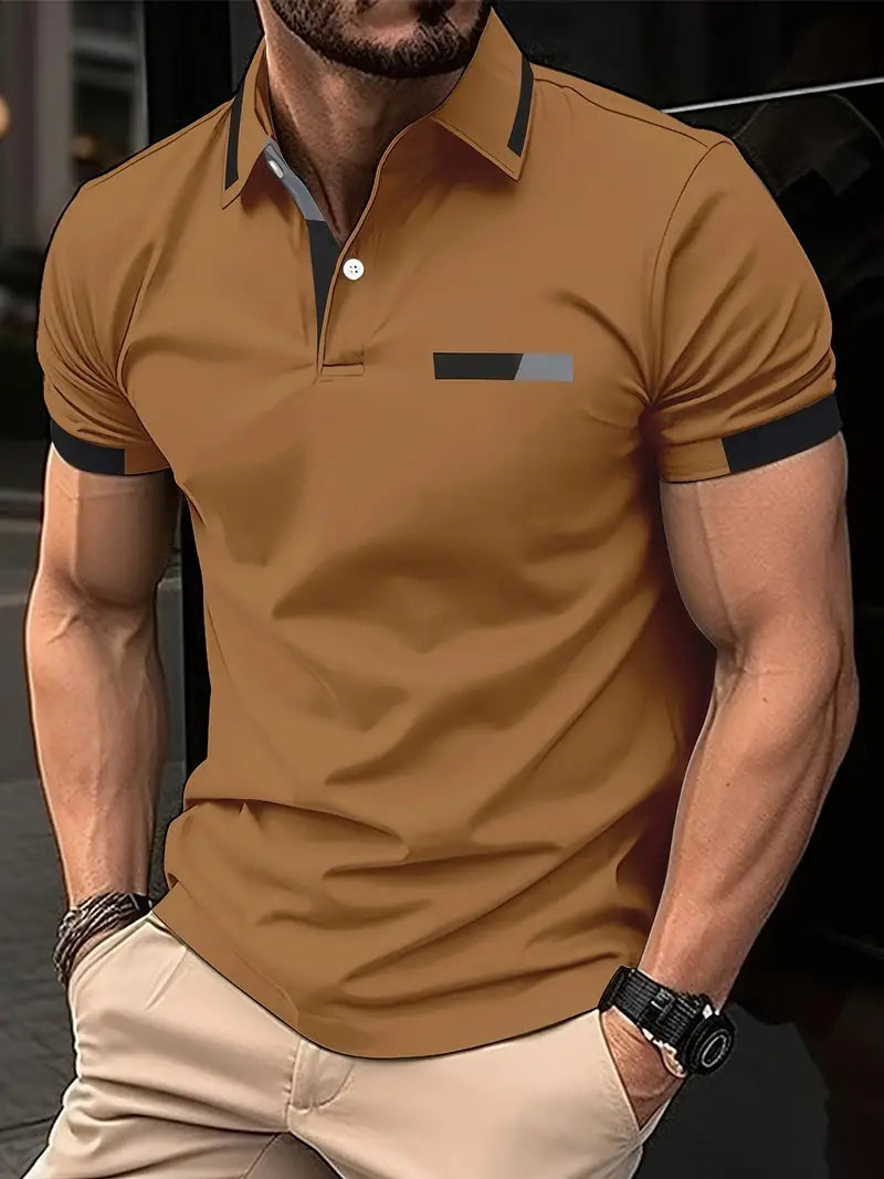 Camisa de manga curta masculina de riscas de cores, para lazer e esportes