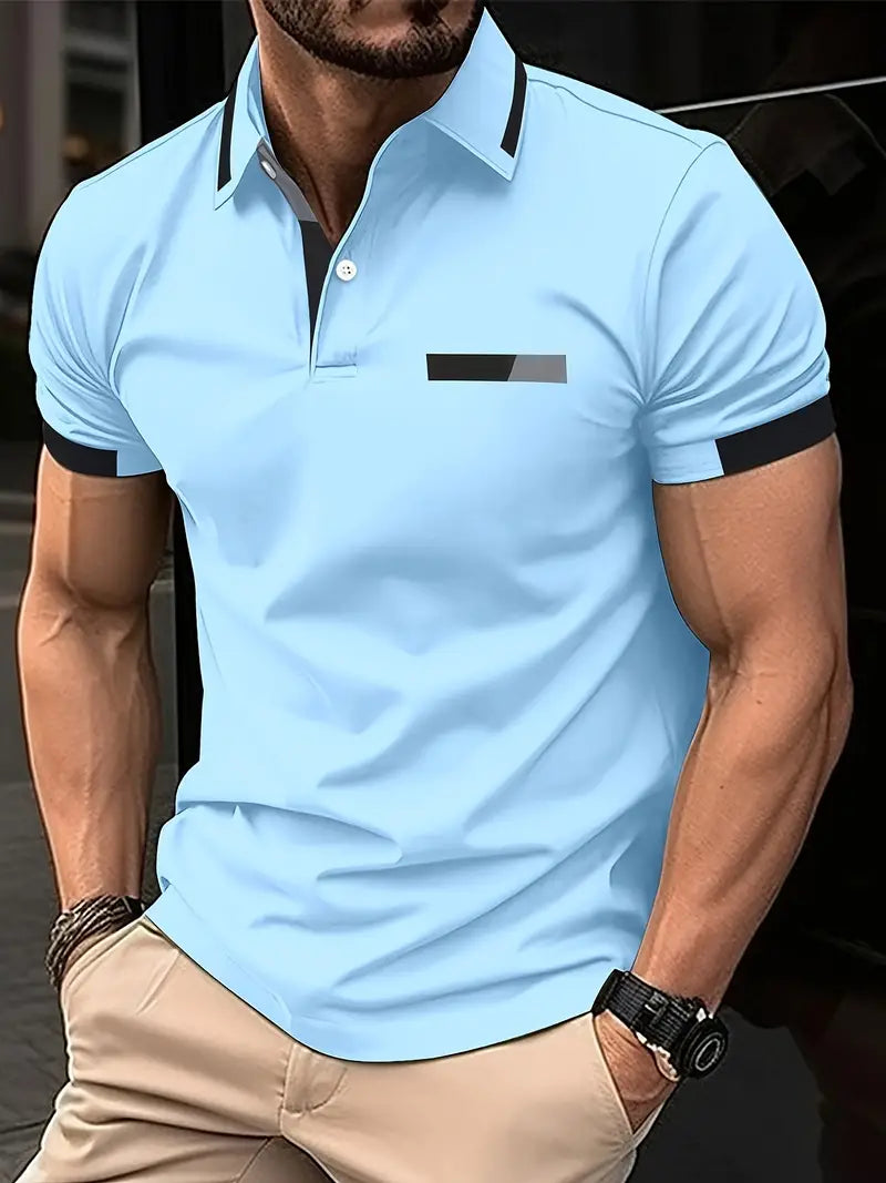 Camisa de manga curta masculina de riscas de cores, para lazer e esportes