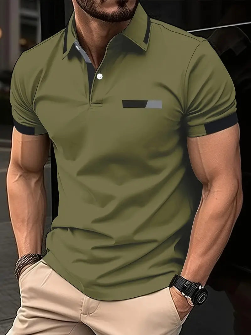 Camisa de manga curta masculina de riscas de cores, para lazer e esportes