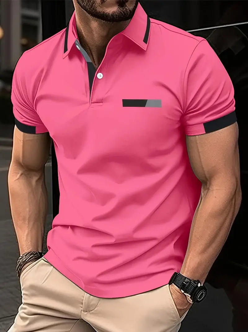 Camisa de manga curta masculina de riscas de cores, para lazer e esportes