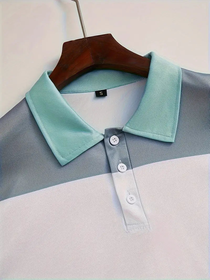 Camisa de manga curta masculina de riscas de cores, para lazer e esportes