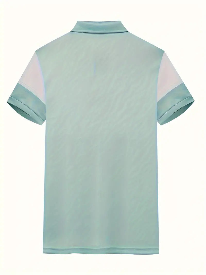 Camisa de manga curta masculina de riscas de cores, para lazer e esportes