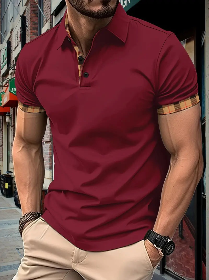 Camisa de manga curta masculina de riscas de cores, para lazer e esportes