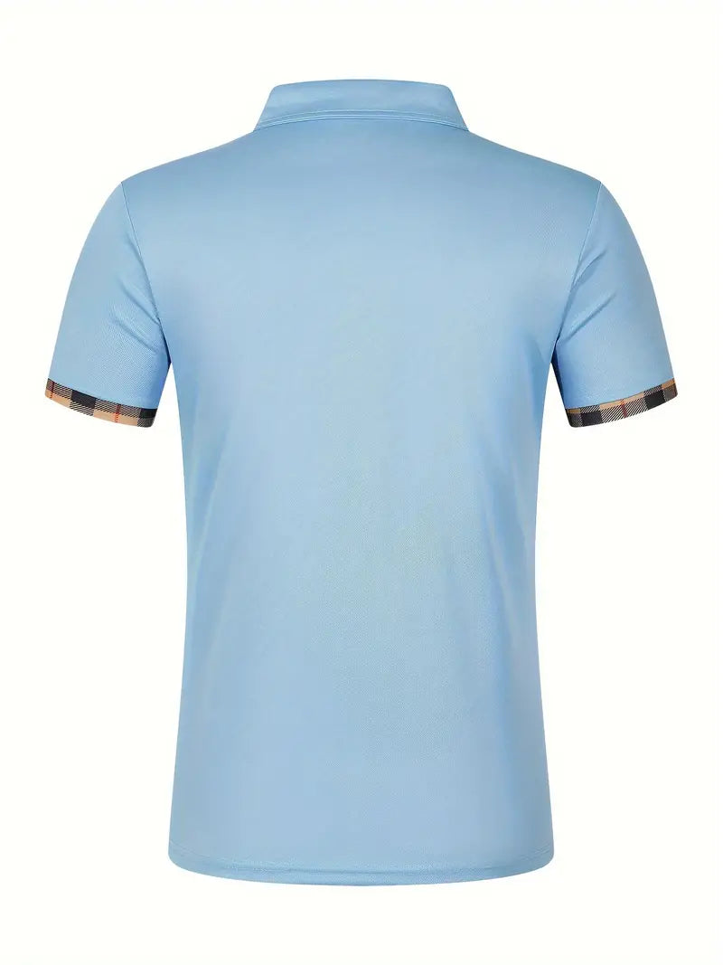 Camisa de manga curta masculina de riscas de cores, para lazer e esportes