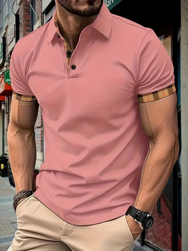 Camisa de manga curta masculina de riscas de cores, para lazer e esportes
