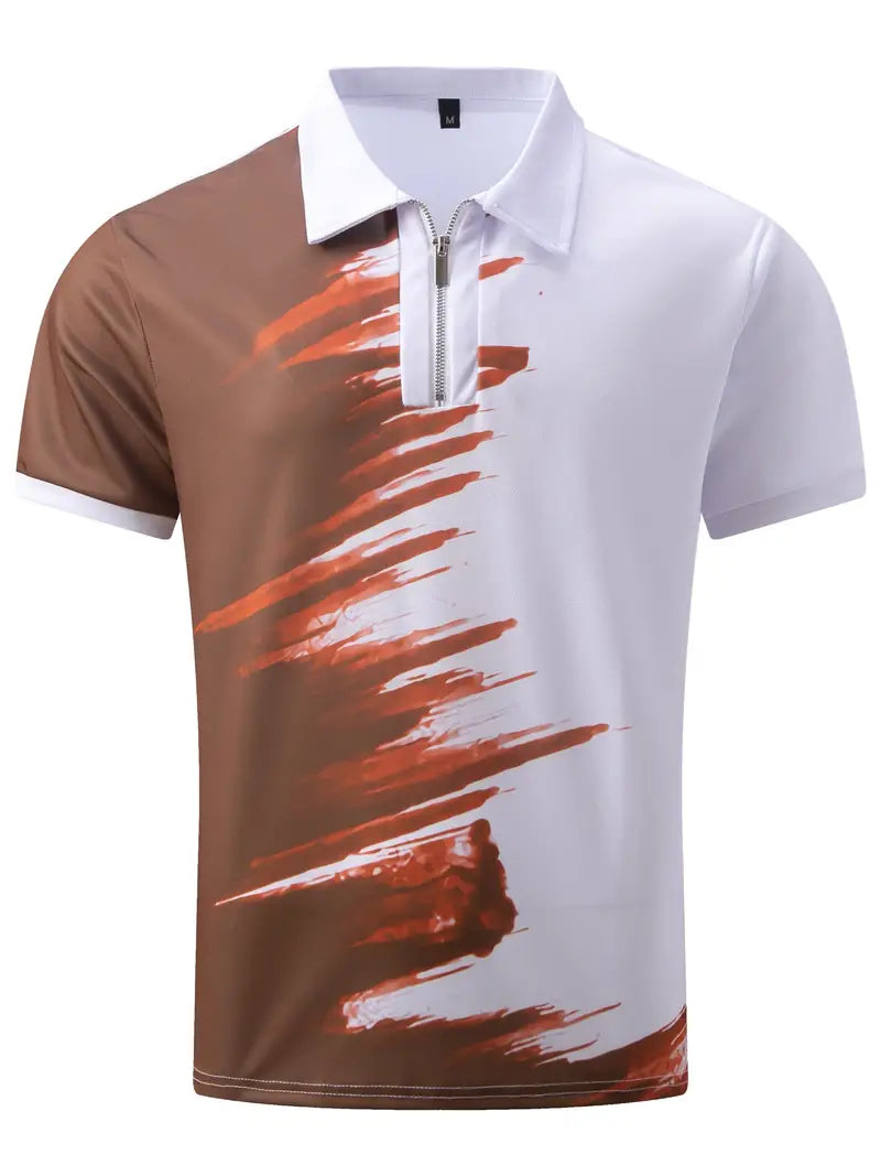 Camisete polo masculina elegante com zíper e cor sólida