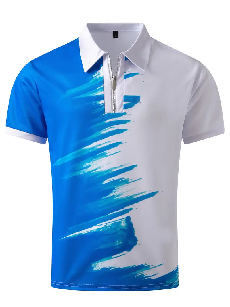 Camisete polo masculina elegante com zíper e cor sólida