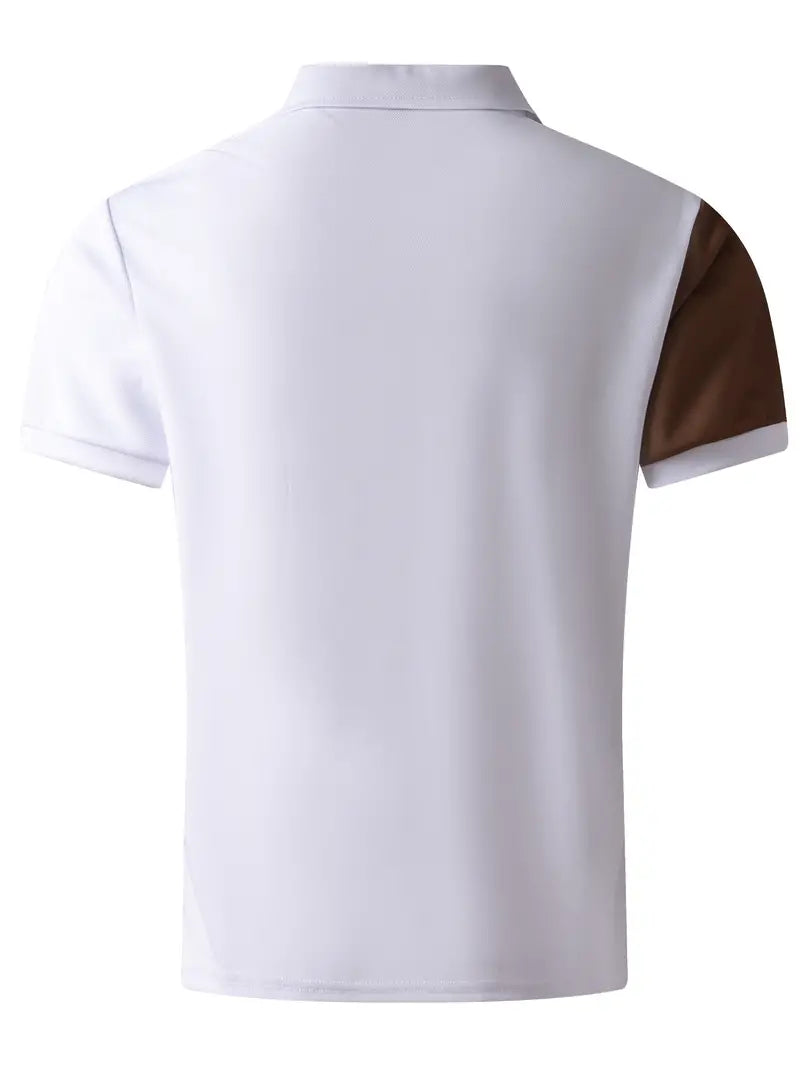 Camisete polo masculina elegante com zíper e cor sólida