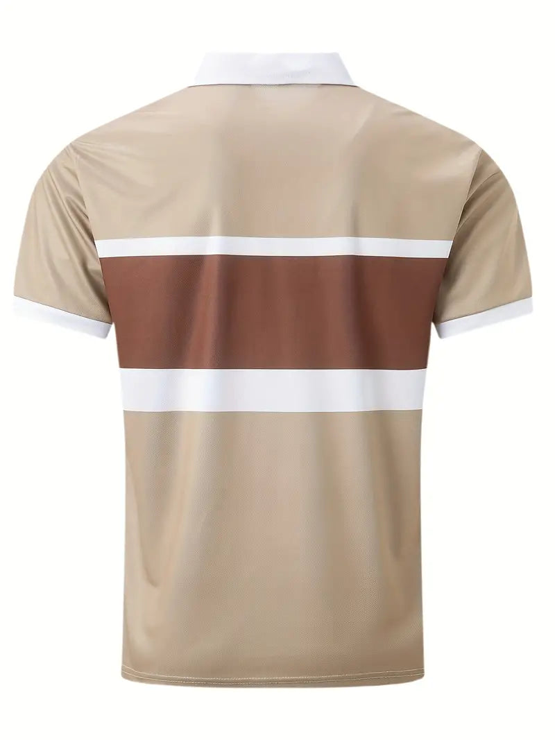 Camisa de manga curta masculina de bloco de cores, para lazer e esportes