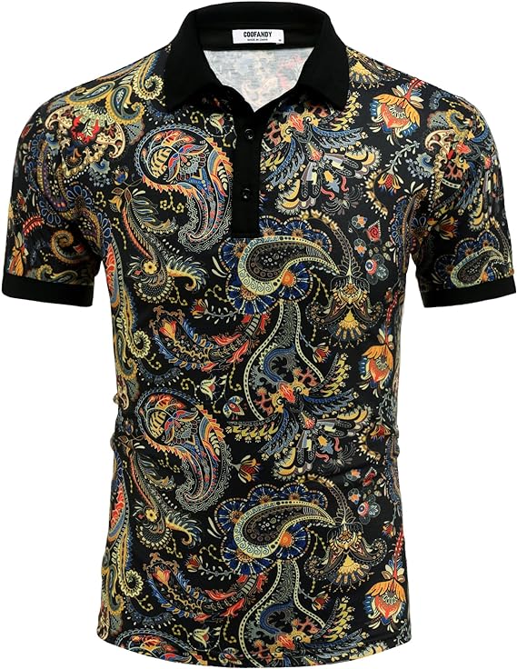 Camisas polo masculinas casuais de manga curta Slim Fit Paisley Polo Camisetas com estampa floral
