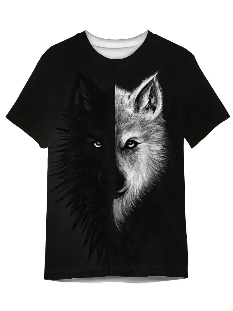 Camiseta masculina com estampa de lobo 3D – estilo casual confortável, perfeita para exercícios físicos