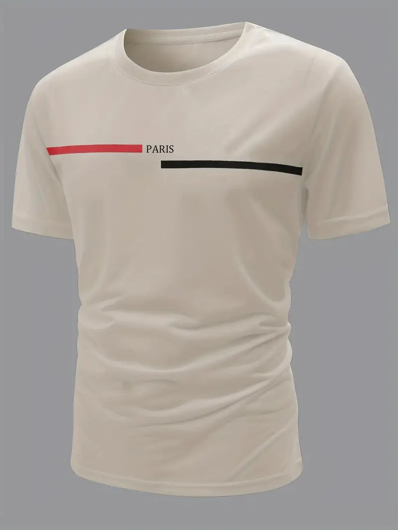 Camiseta masculina moderna com estampa de alfabeto – estilo confortável com gola redonda