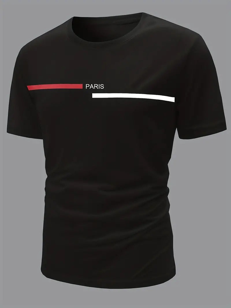 Camiseta masculina moderna com estampa de alfabeto – estilo confortável com gola redonda