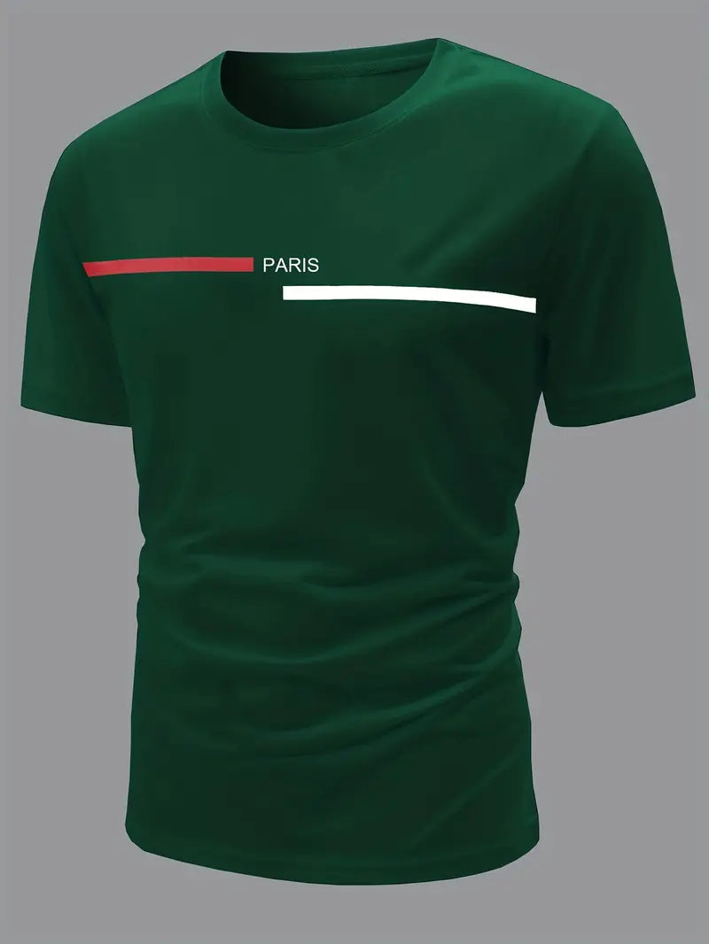 Camiseta masculina moderna com estampa de alfabeto – estilo confortável com gola redonda