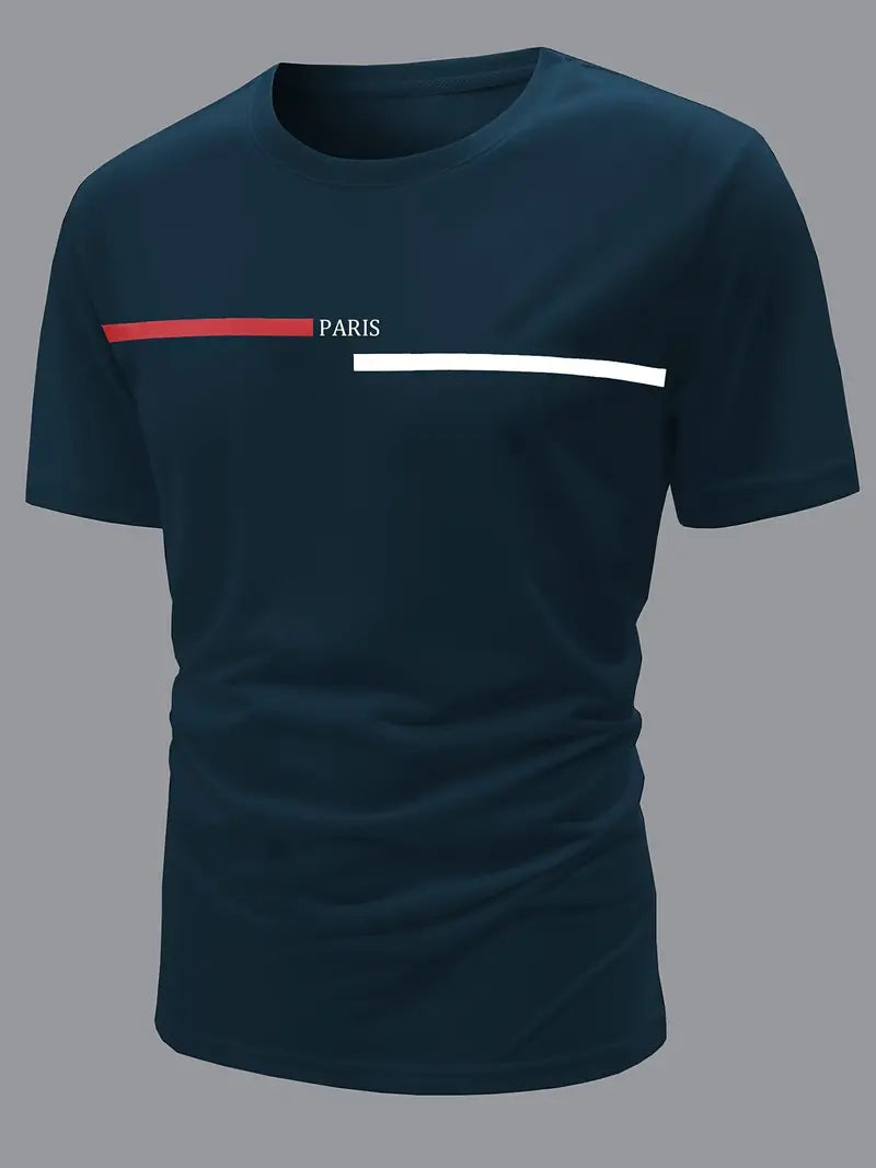 Camiseta masculina moderna com estampa de alfabeto – estilo confortável com gola redonda