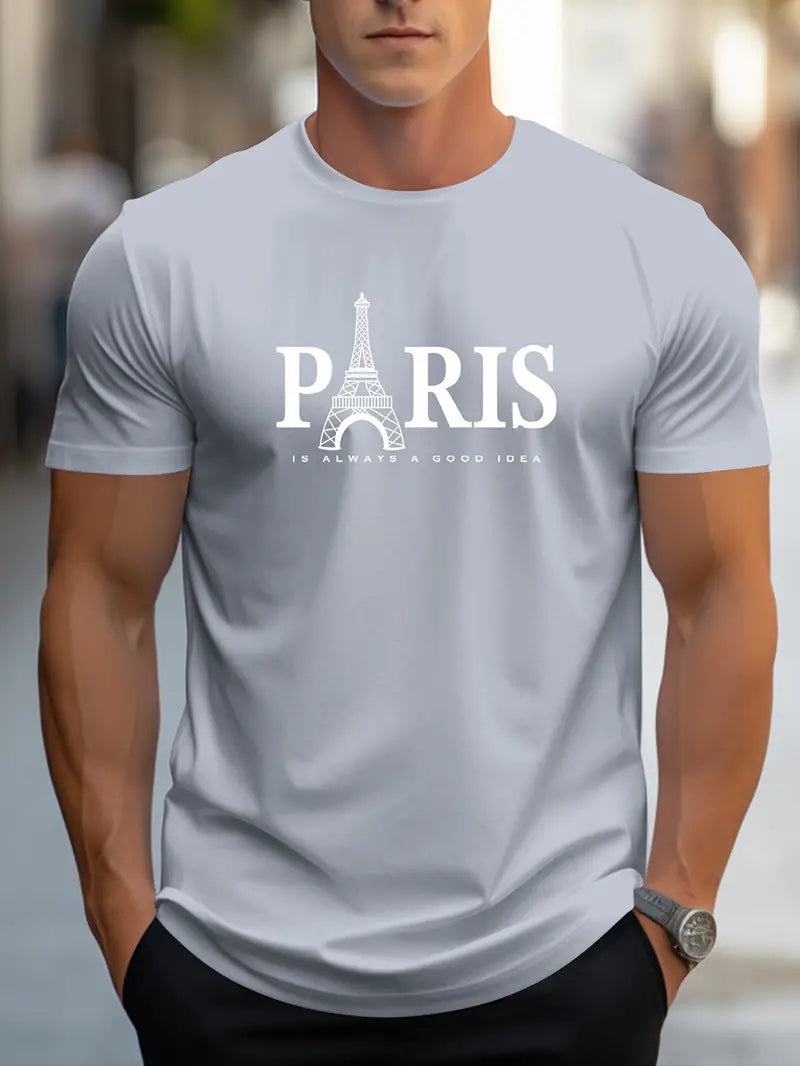 Camiseta masculina de Algodão respirável, manga curta, gola redonda