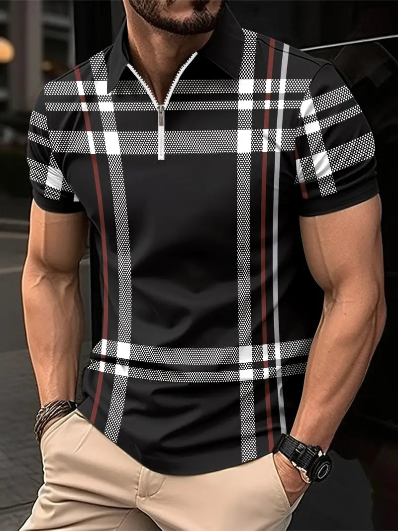 Camisete clássica de ajuste regular respirável, camiseta casual masculina com decote em v manga curta