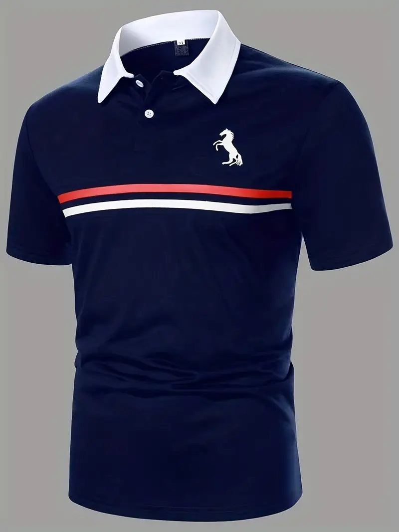 Camiseta polo masculina respirável – estampa listrada