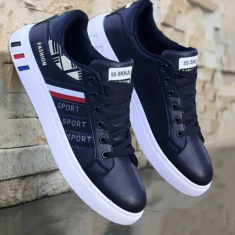 Sapatilhas masculino estilo urbano de couro PU, cano baixo confortável