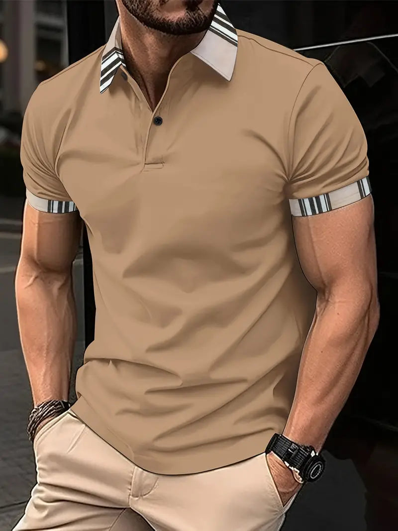 Camiseta Polo de golfe masculino moderno de manga curta – Design de cor solida