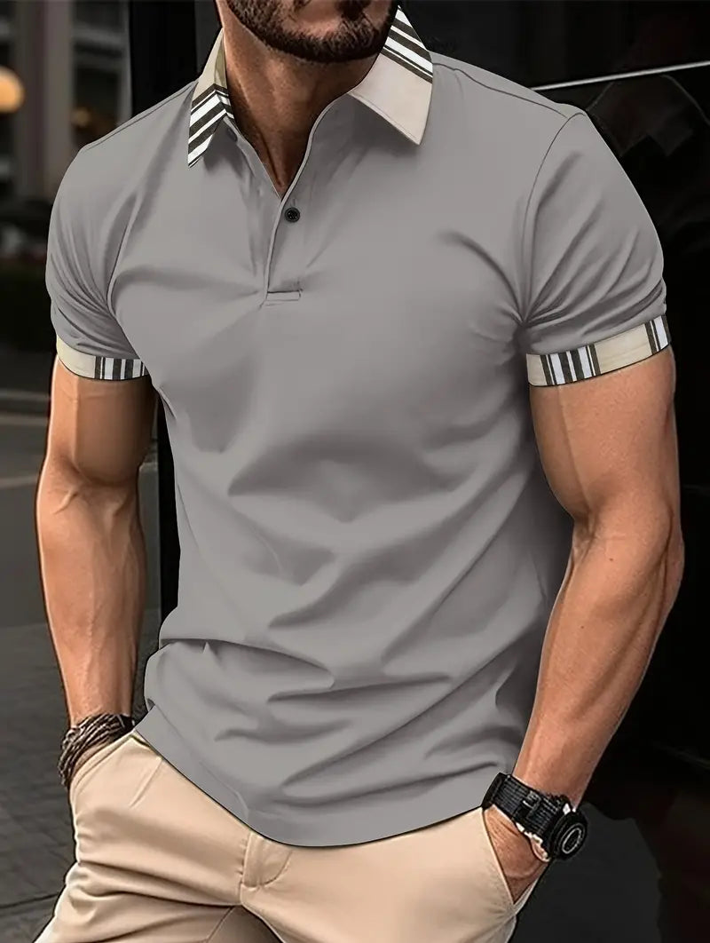 Camiseta Polo de golfe masculino moderno de manga curta – Design de cor solida