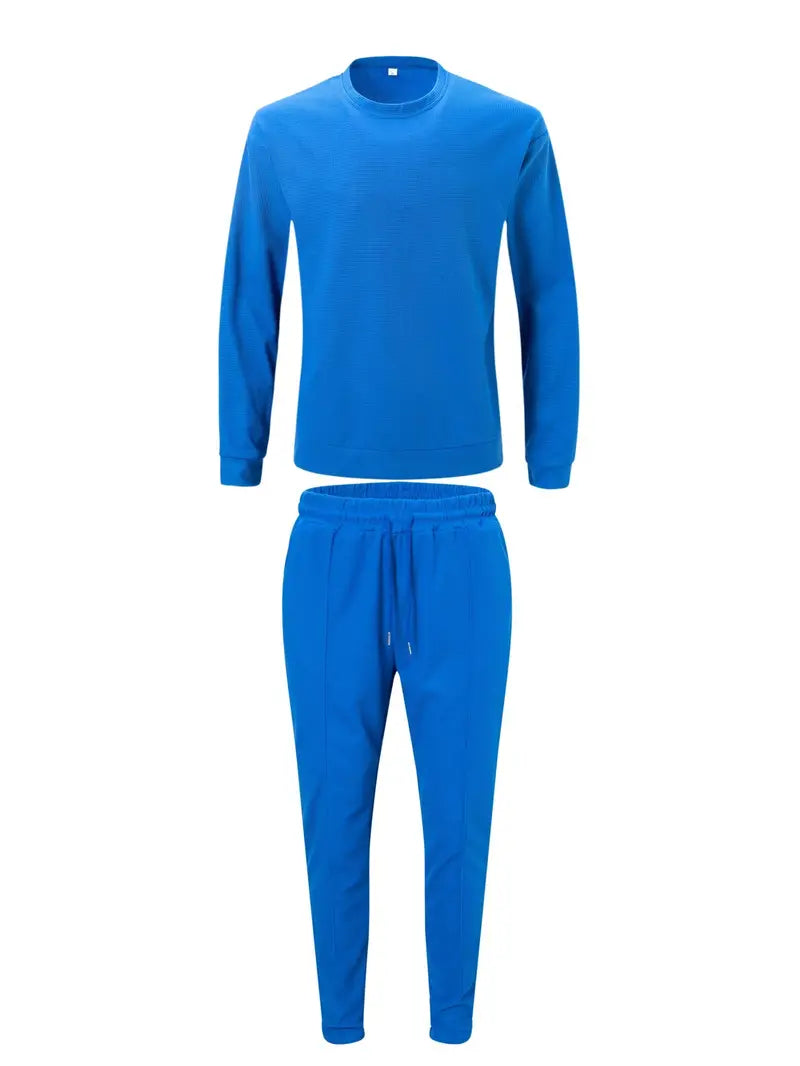 Conjunto de jogger confortável masculino de 2 peças – moletom relaxado com gola redonda