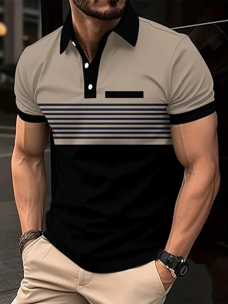 Camisa de manga curta masculina de bloco de cores, para lazer e esportes