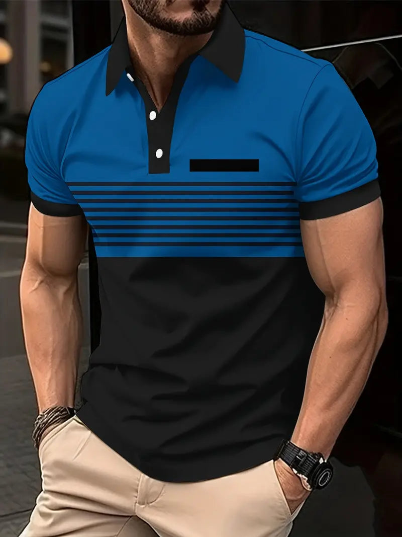 Camisa de manga curta masculina de bloco de cores, para lazer e esportes