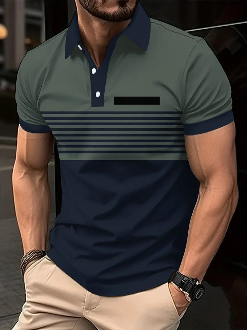 Camisa de manga curta masculina de bloco de cores, para lazer e esportes