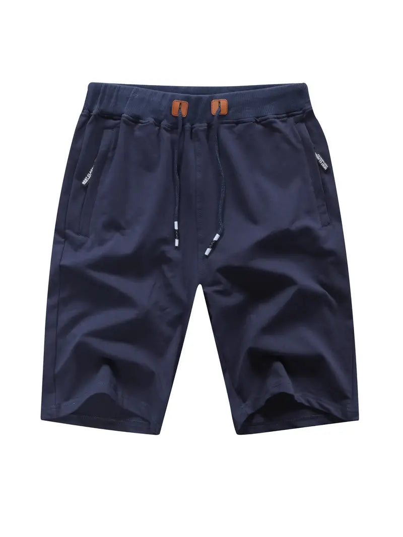 Shorts masculinos casuais com ajuste clássico, estilo, cordão na cintura elástica, ideais para o verão, com bolsos com zíper
