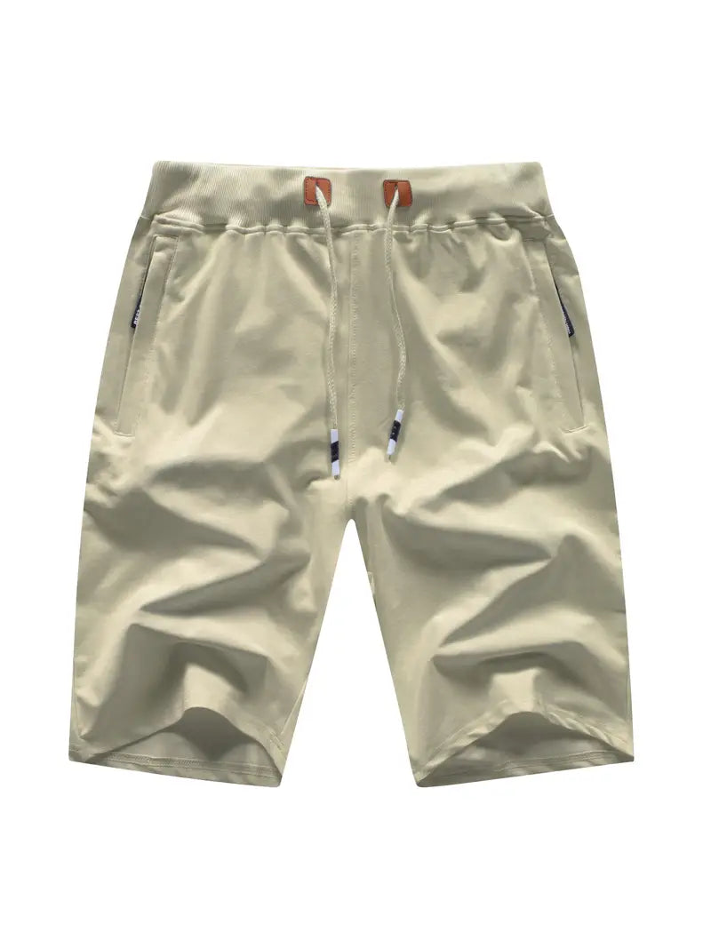 Shorts masculinos casuais com ajuste clássico, estilo, cordão na cintura elástica, ideais para o verão, com bolsos com zíper