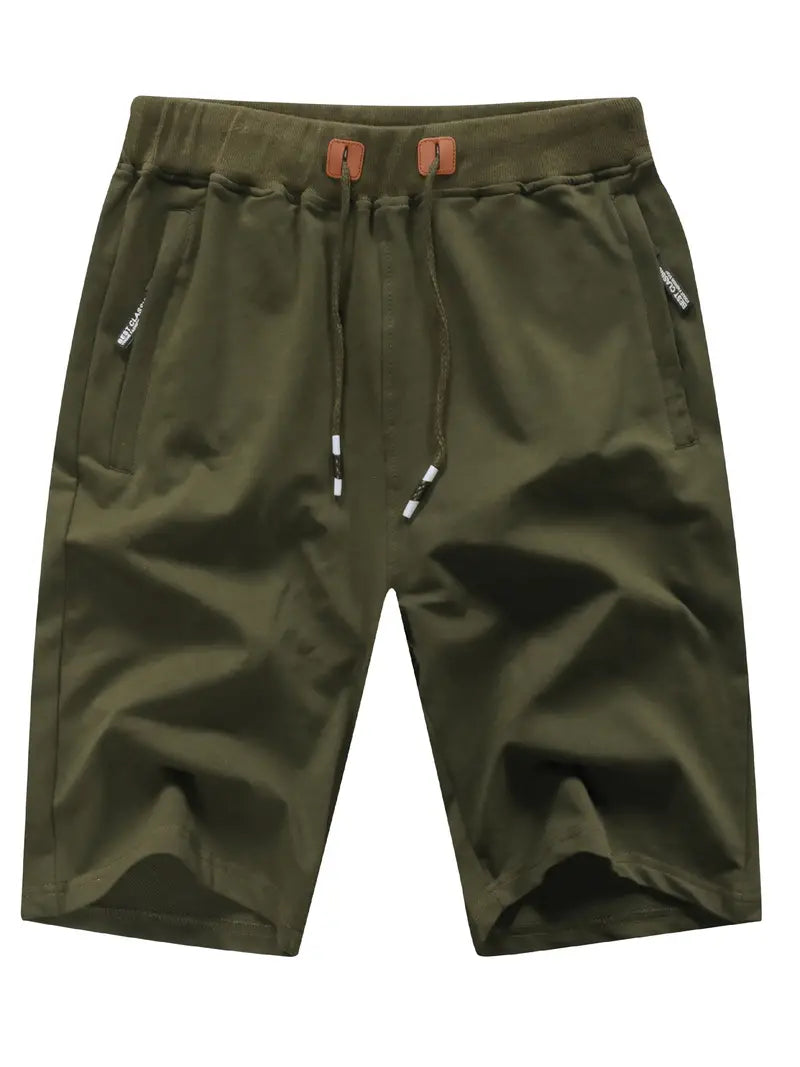 Shorts masculinos casuais com ajuste clássico, estilo, cordão na cintura elástica, ideais para o verão, com bolsos com zíper