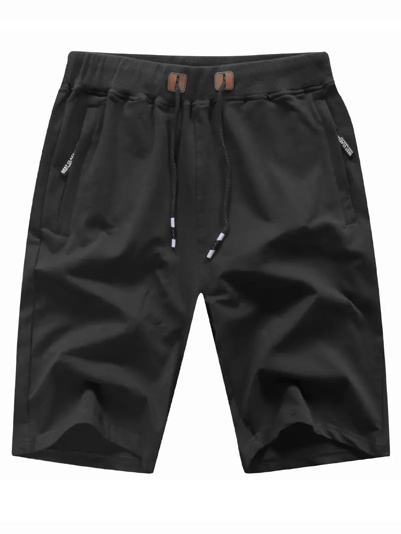 Shorts masculinos casuais com ajuste clássico, estilo, cordão na cintura elástica, ideais para o verão, com bolsos com zíper