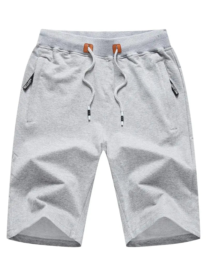 Shorts masculinos casuais com ajuste clássico, estilo, cordão na cintura elástica, ideais para o verão, com bolsos com zíper