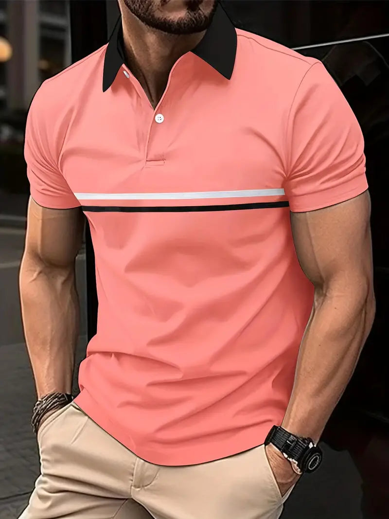Camisete masculina listrada de manga curta para o dia á dia, lazer e esportes