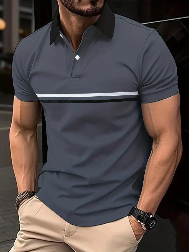 Camisete masculina listrada de manga curta para o dia á dia, lazer e esportes