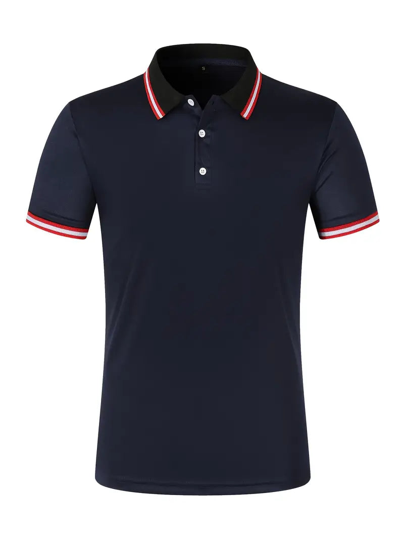 Camisete de golfe de manga curta com lapela e detalhes contrastantes para o verão