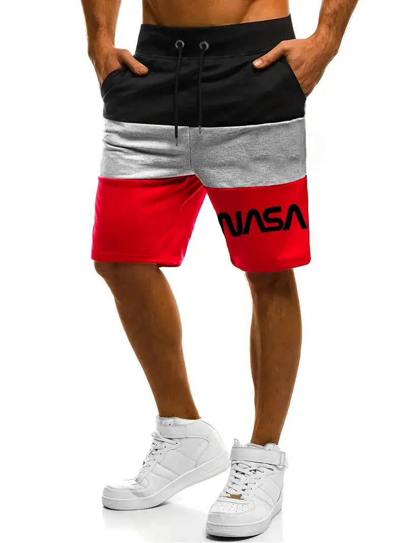 Shorts casuais masculinos com bloco de cores, Shorts de Praia Com cordão